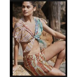 Anthropologie NWT 2 Pc Twist Top Wrap Skirt Set XS Coverup Pool Beach Swim Fairy